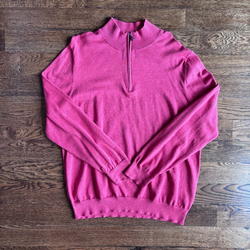 Brooks Brothers Supima Cotton Quarter Zip Sweater XL RED Pullover